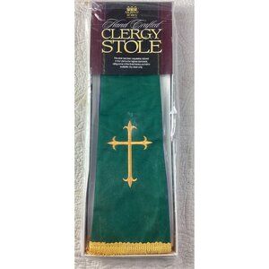 Murphy Robes Hand-Crafted Green Clergy Stole With Gold Cross Design*NEW*NIP